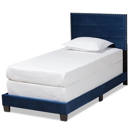 Baxton Studio Tamira Modern and Contemporary Glam Navy Blue Velvet Fabric Twin Size Panel Bed 183-11274-Zoro